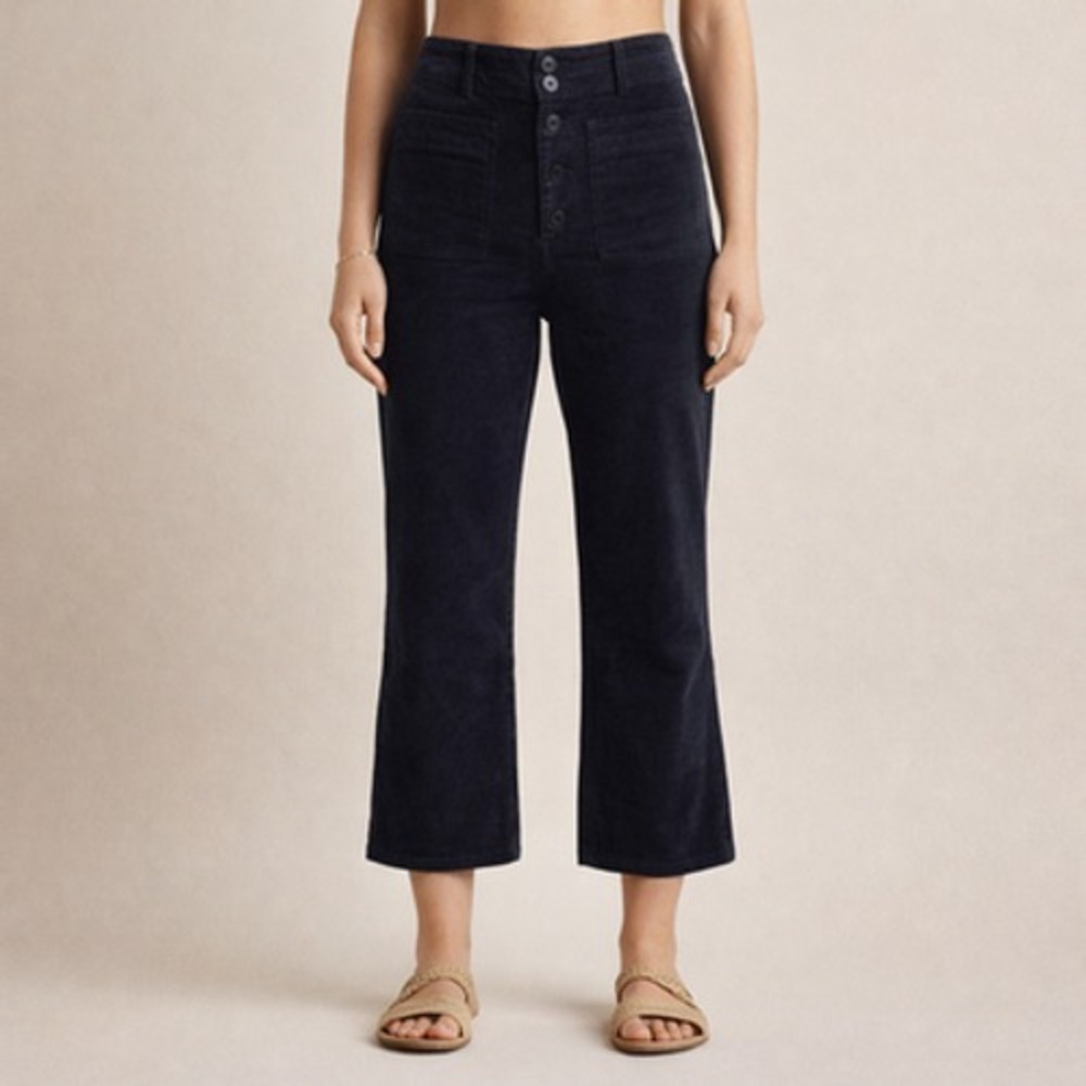Tuckernuck Apiece Apart‎ Cropped Corduroy Pants Womens 4 Navy Blue Button Fly
